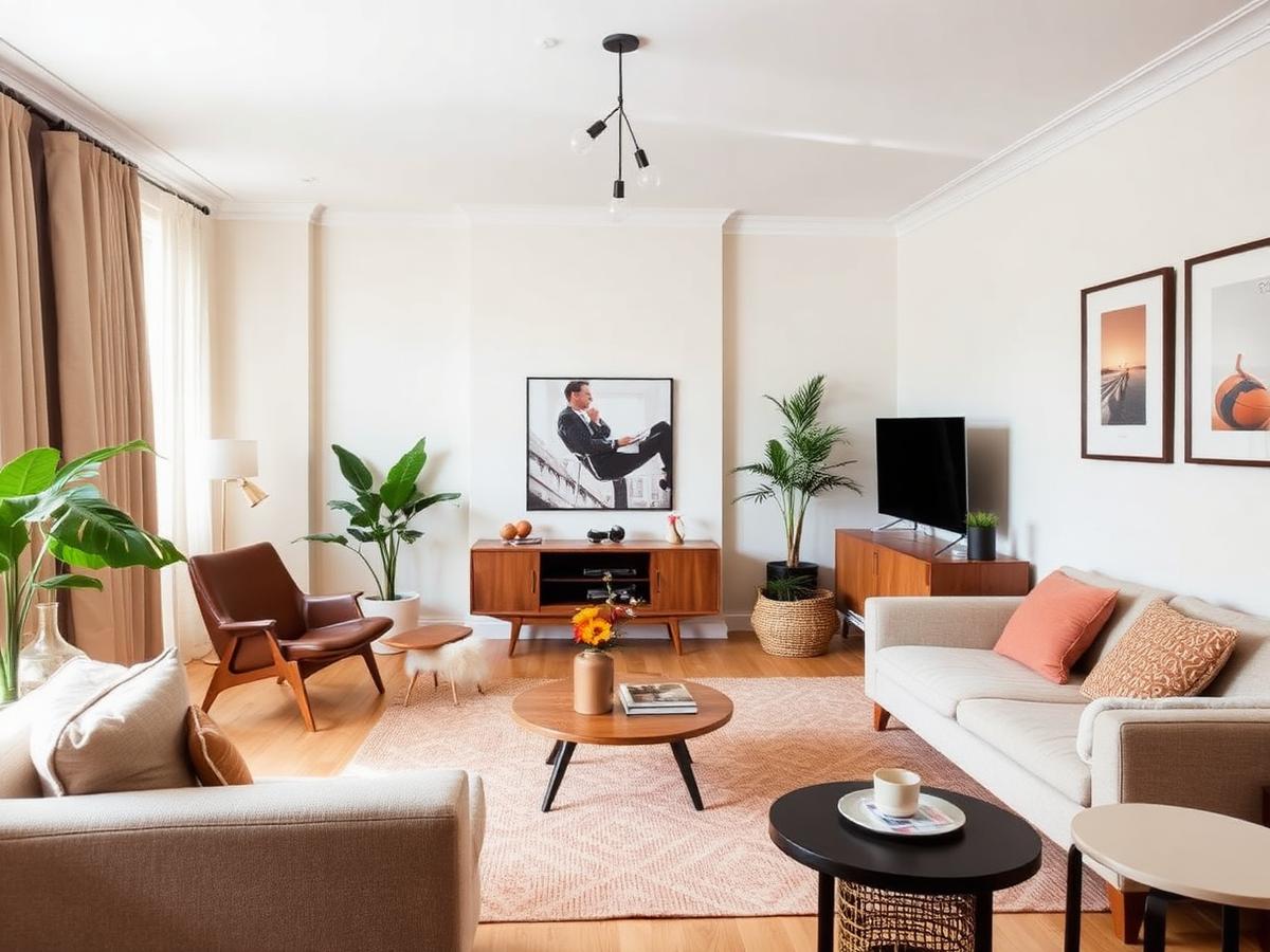 Interior of a Green Enriched Estates serviced apartment with mid-century furniture
